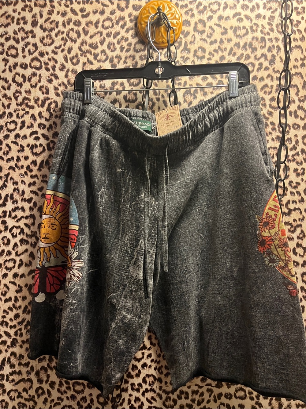 Women’s Groovy Black Vintage-Wash Graphic Shorts